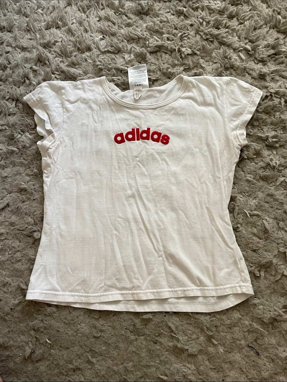 adidas White Tee with Red Logo - Kids Short Sleeve